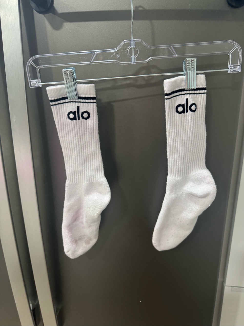 ALO Yoga White Crew Athletic Socks with Black Logo